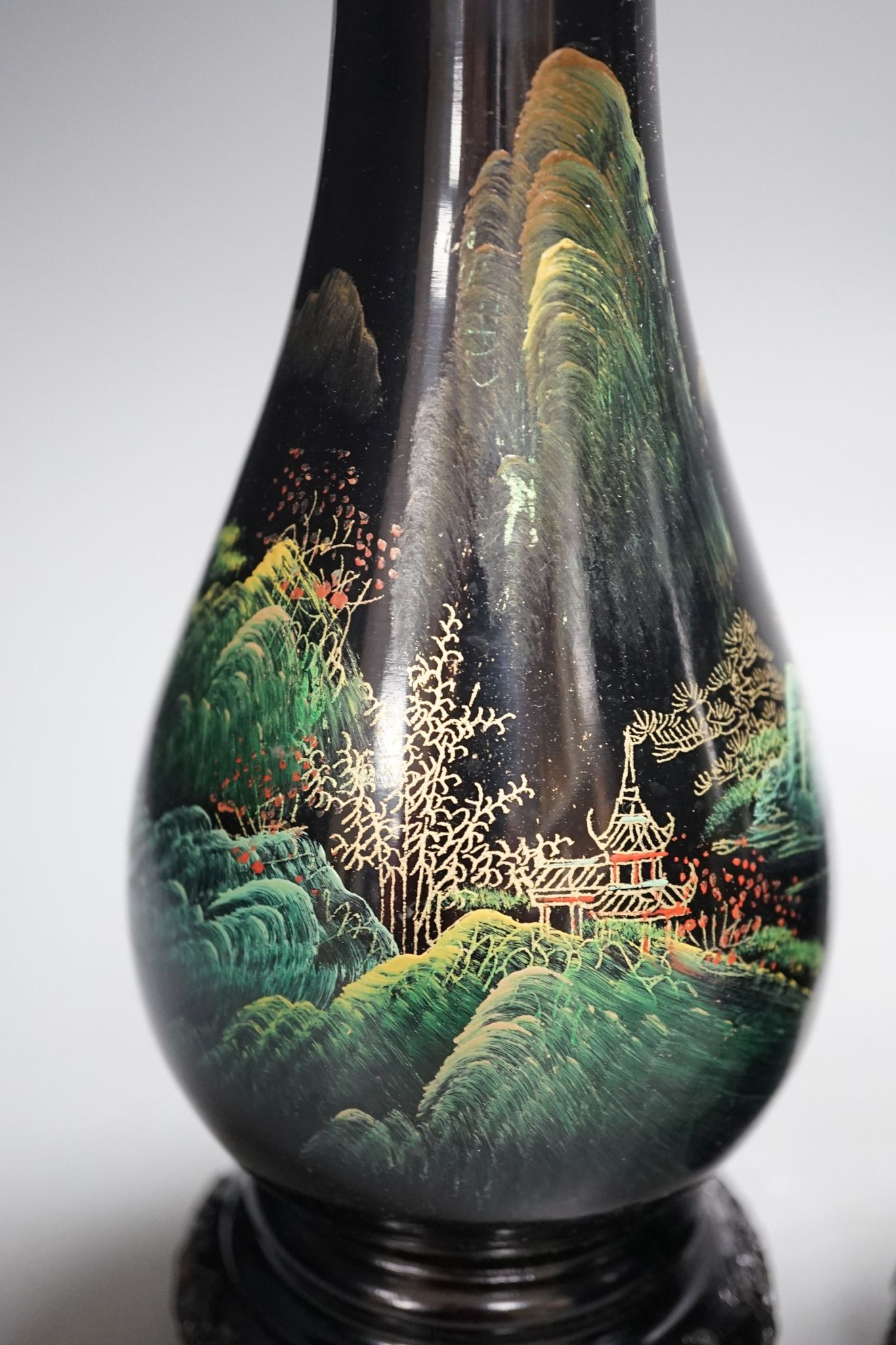 A pair of Chinese Fuzhou lacquer vases 24cm